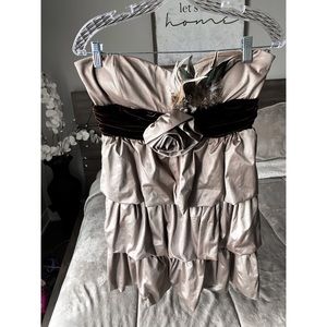Ruffled Bronze Feather Prom Dress